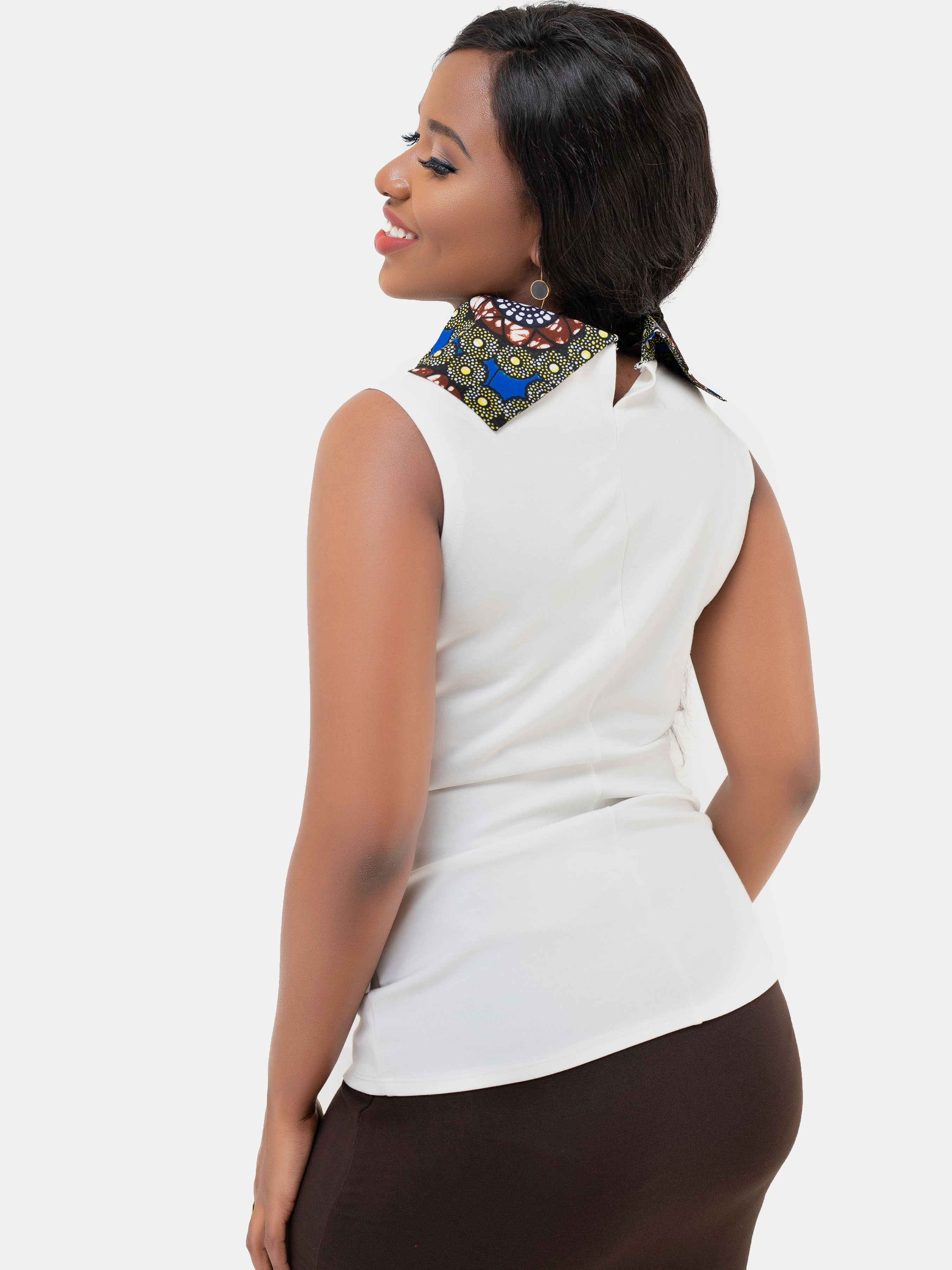 Vivo Lome Collar Top - White Print - Shop Zetu