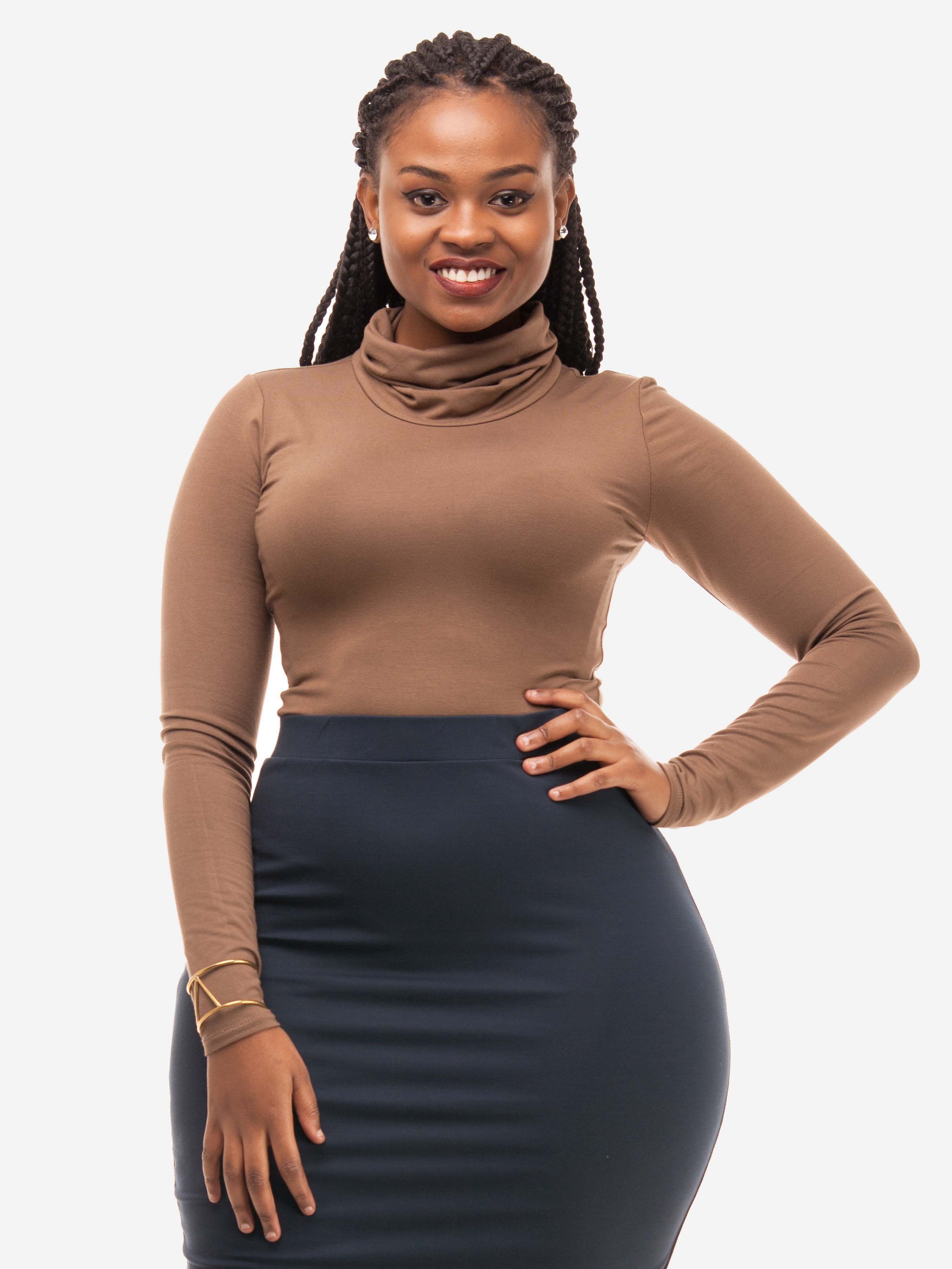 Vivo Turtleneck Bodysuit - Brown - Shop Zetu