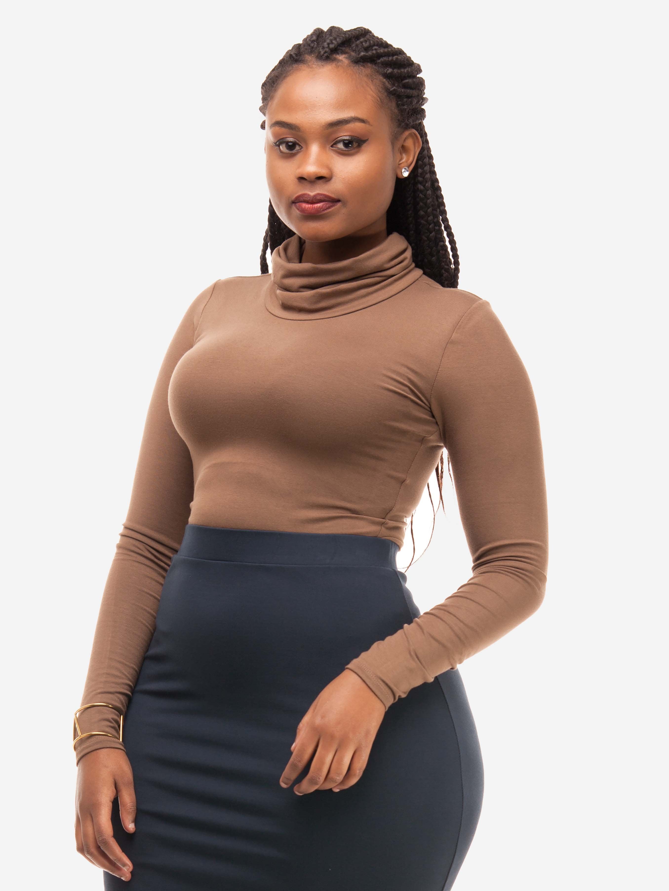 Vivo Turtleneck Bodysuit - Brown - Shop Zetu